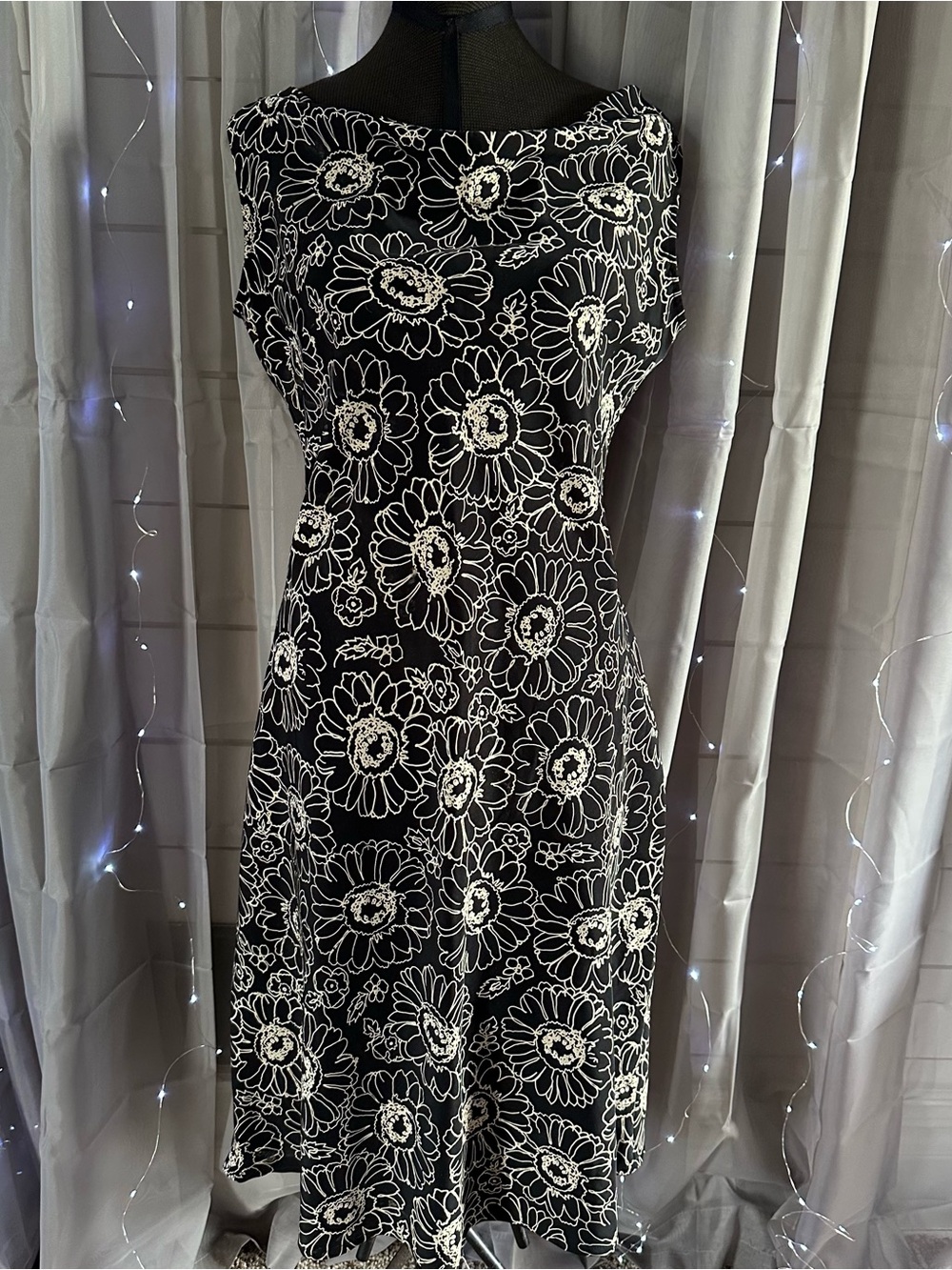Vintage 90s expressions black floral cowl neck dress Sz M